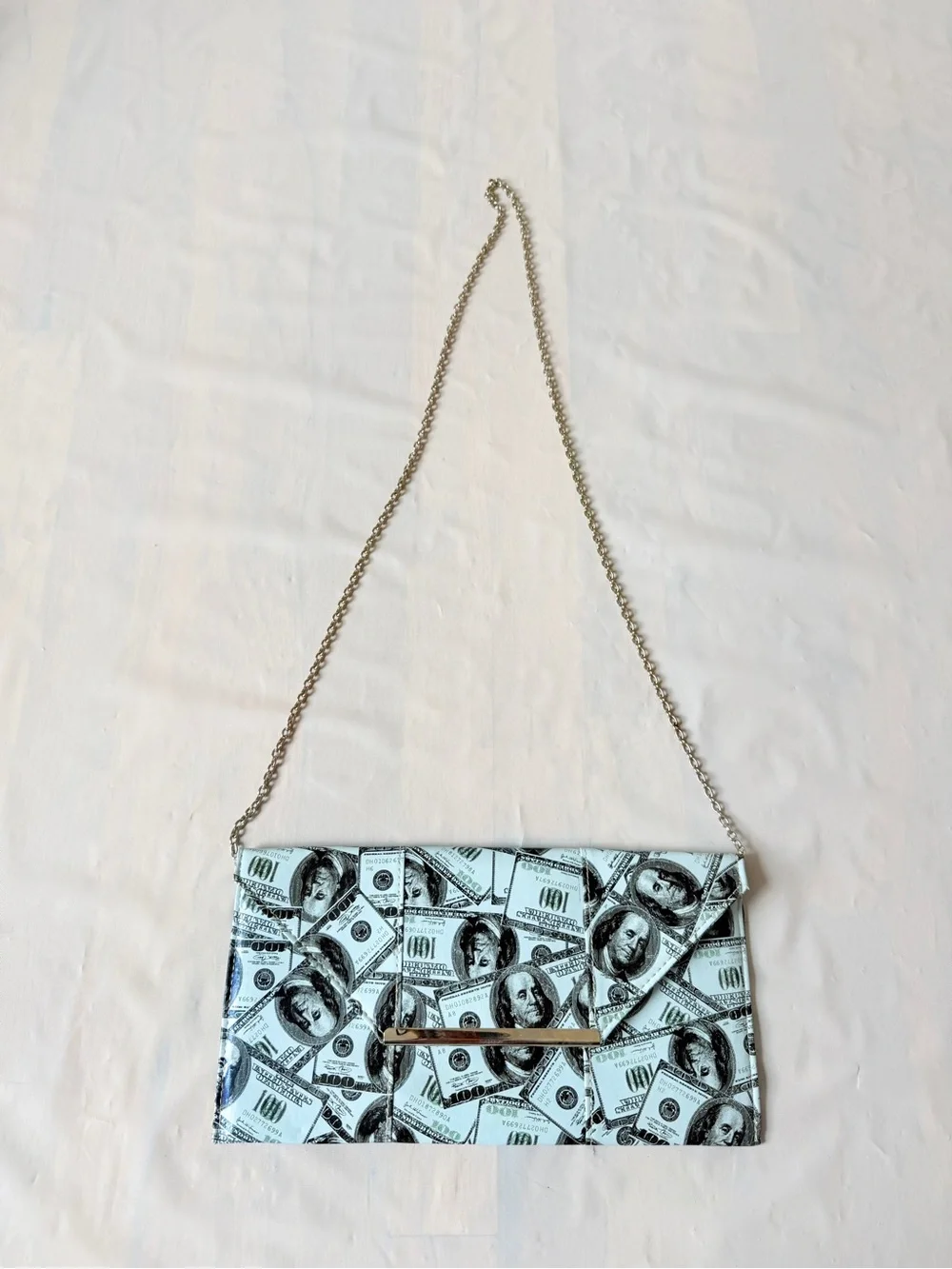 JNB Money Envelope Clutch Crossbody Bag silver Chain convertible cash bill nWOT